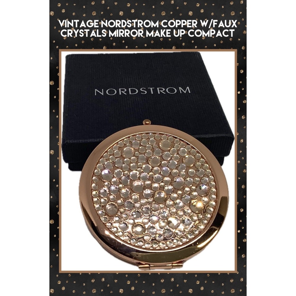 VINTAGE NORDSTROM COPPER W/FAUX CRYSTALS MIRROR MAKE UP‎ COMPACT